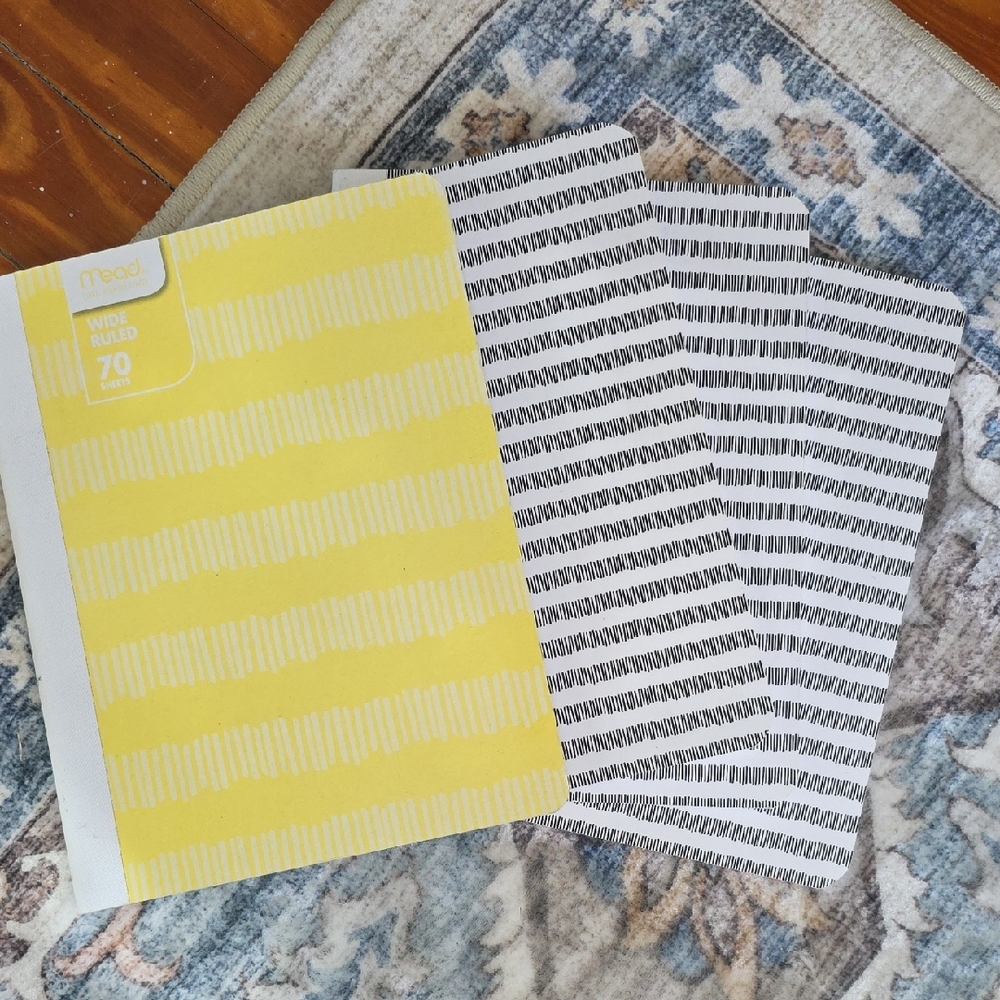 Yellow Striped Notebook + Black & White Patterned Notebooks - Set of 4